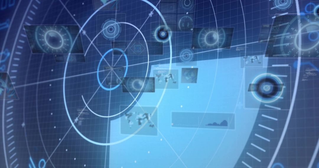 Futuristic Digital Data Processing Interface with Radar Scanning Display