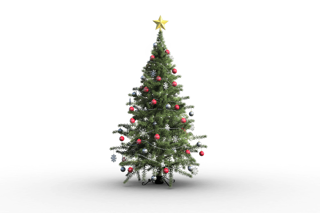 Joyful Christmas Tree with Star on Transparent Background