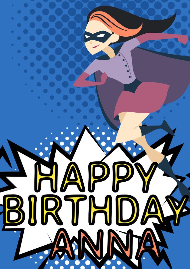 Happy Birthday Card with Energetic Superheroine - Download Free Stock Templates Pikwizard.com