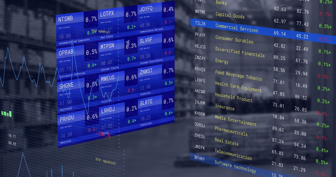 Financial Data Displayed on Digital Screen in Warehouse Environment