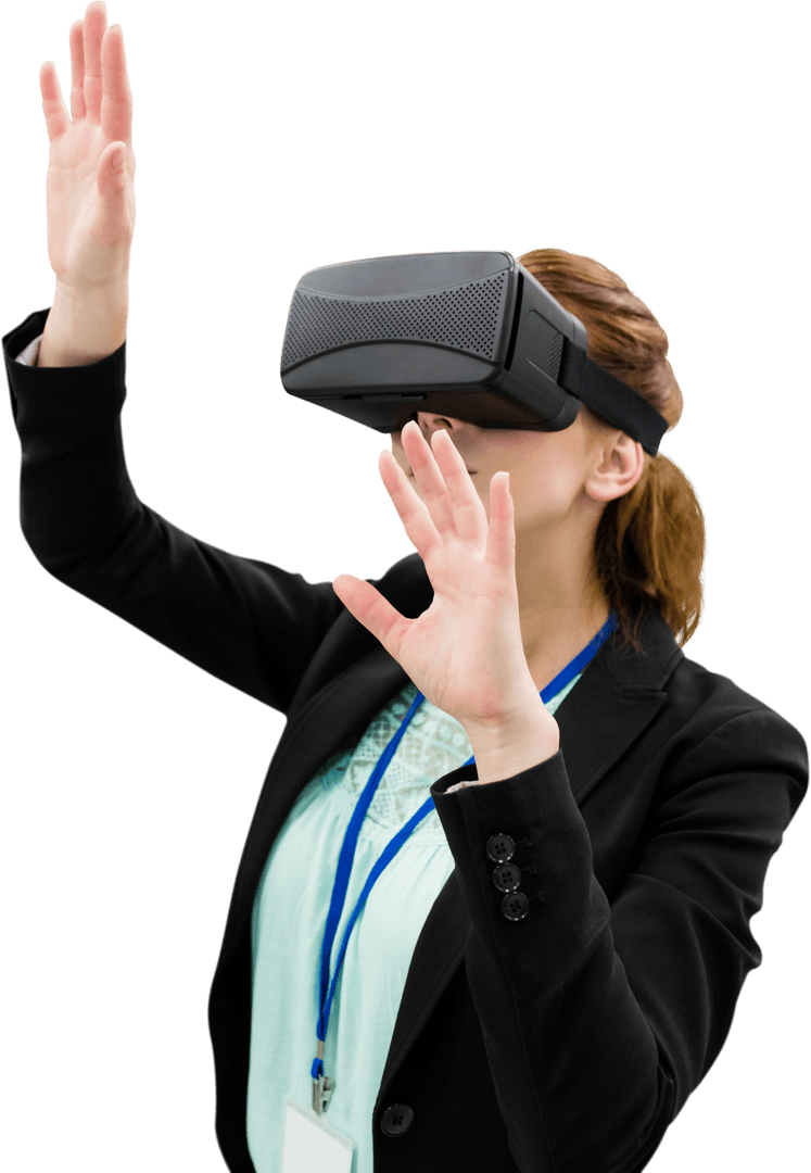 Businesswoman Experiencing Virtual Reality on Transparent Background