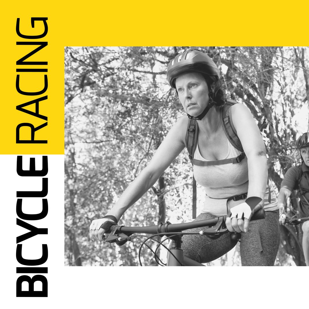 Mature Woman Cycling in Forest Race with Determination - Download Free Stock Templates Pikwizard.com