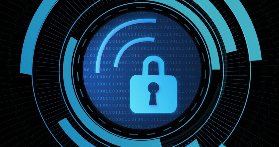 Digital Padlock and Wi-Fi Processing Symbol for Cybersecurity