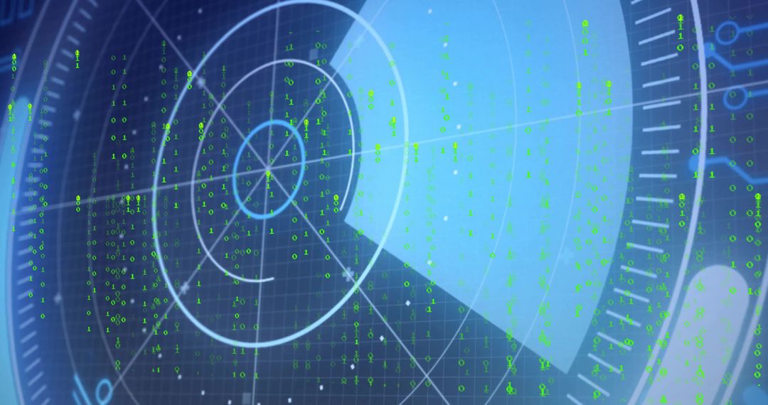Digital Radar Display with Green Binary Digits