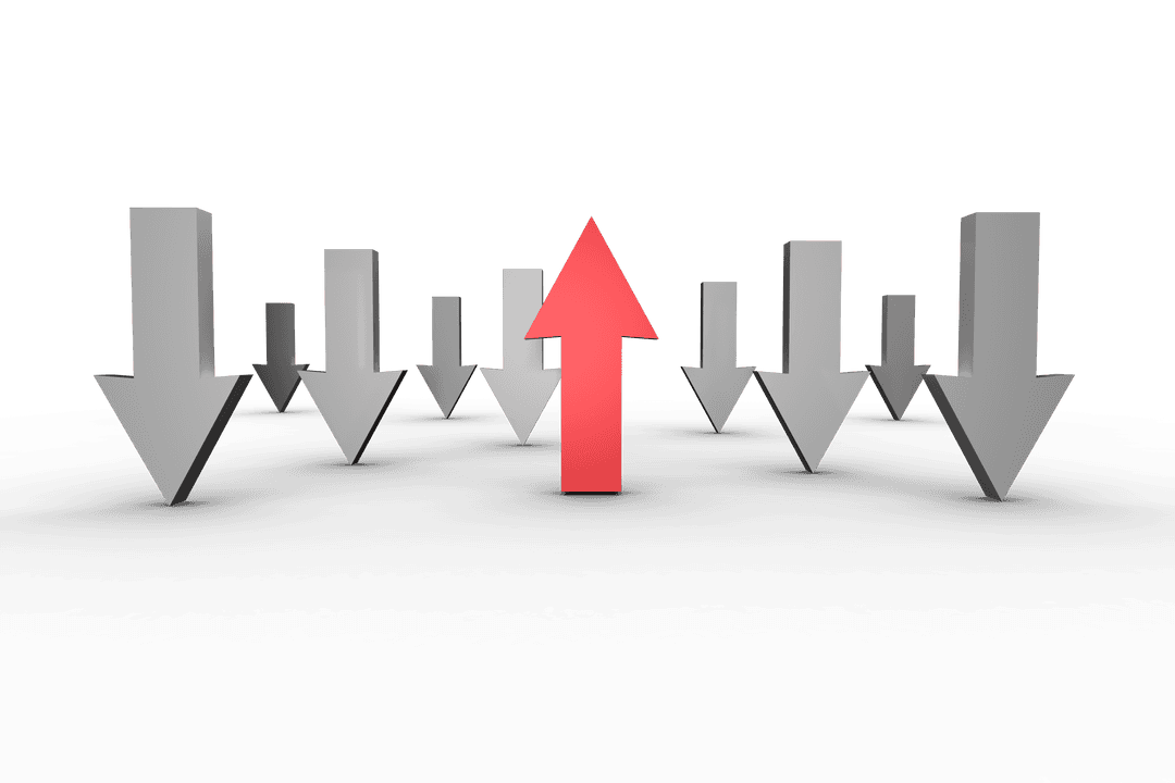Contrast of Grey and Red Arrows Highlighting Leadership in Transparent Background