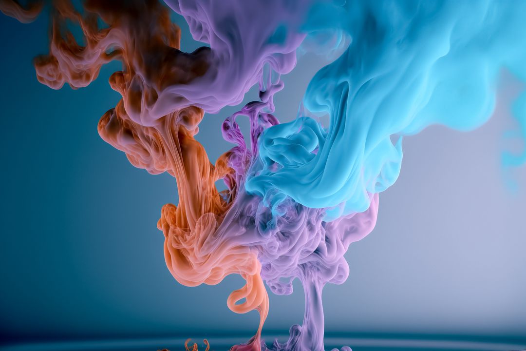 Vibrant cloud of colored smoke mixing in gradient background design