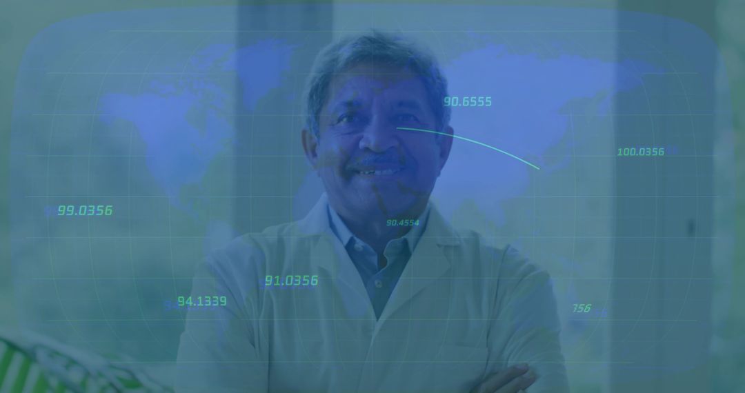 Scientist Analyzing Global Data with Futuristic Interface