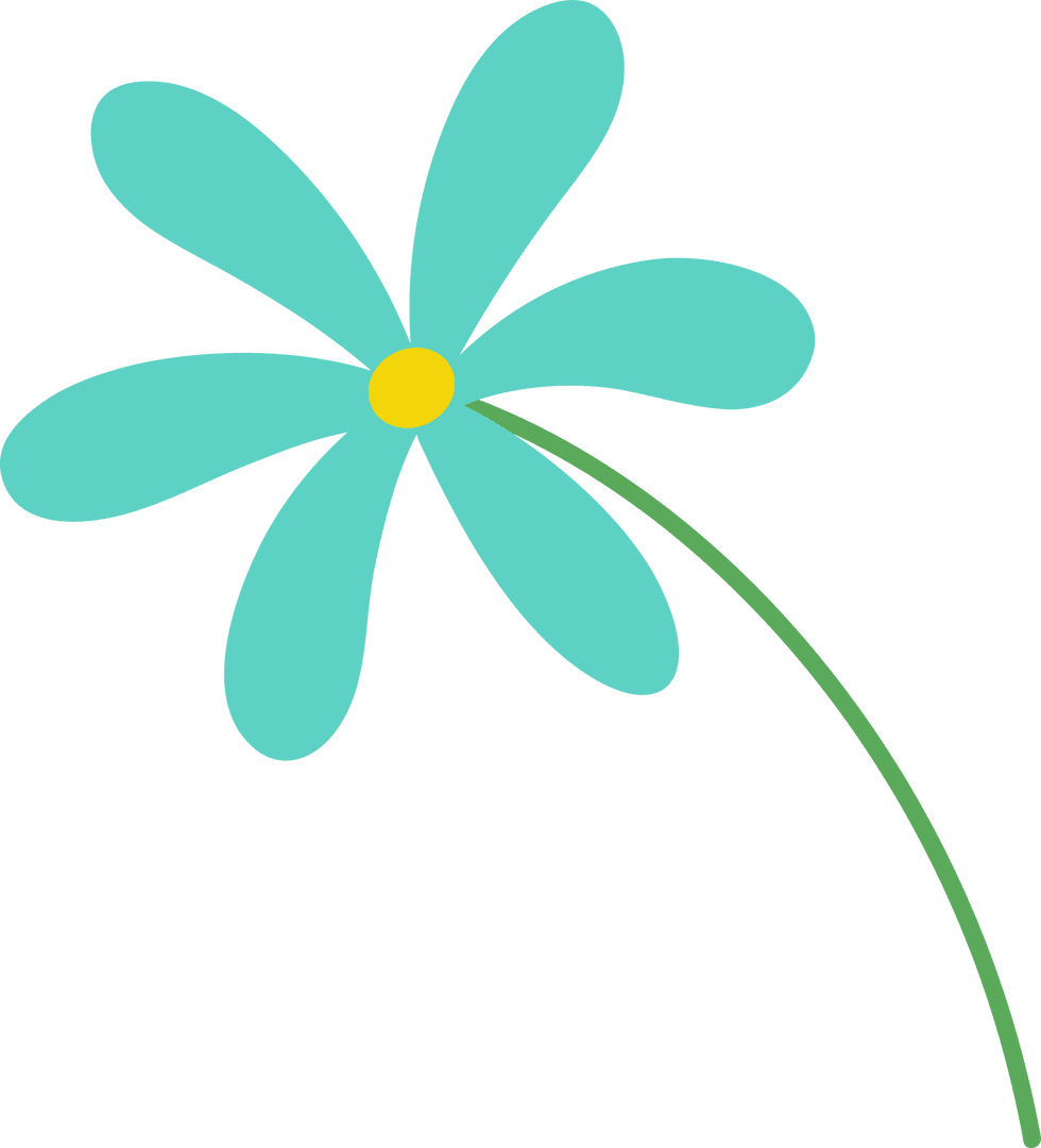 Transparent Teal Daisy Flower with Yellow Core and Copy Space