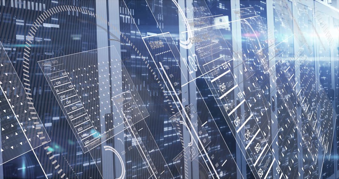 Futuristic Server Racks with Holographic Financial Data