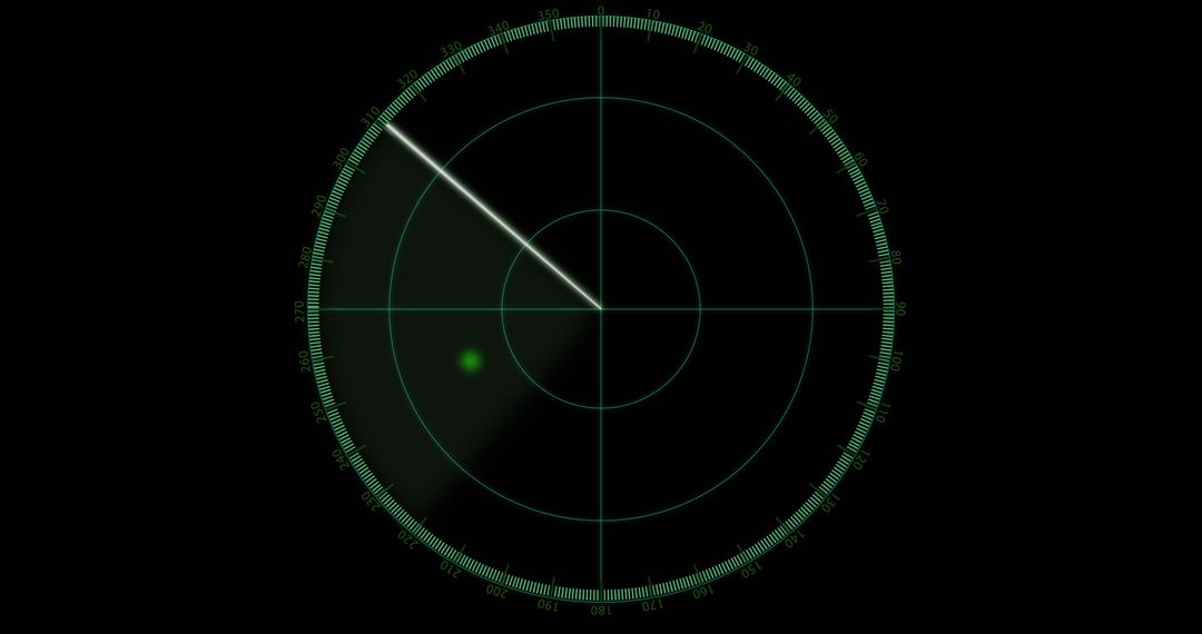 Digital Radar Interface with Moving Blips on Black Background