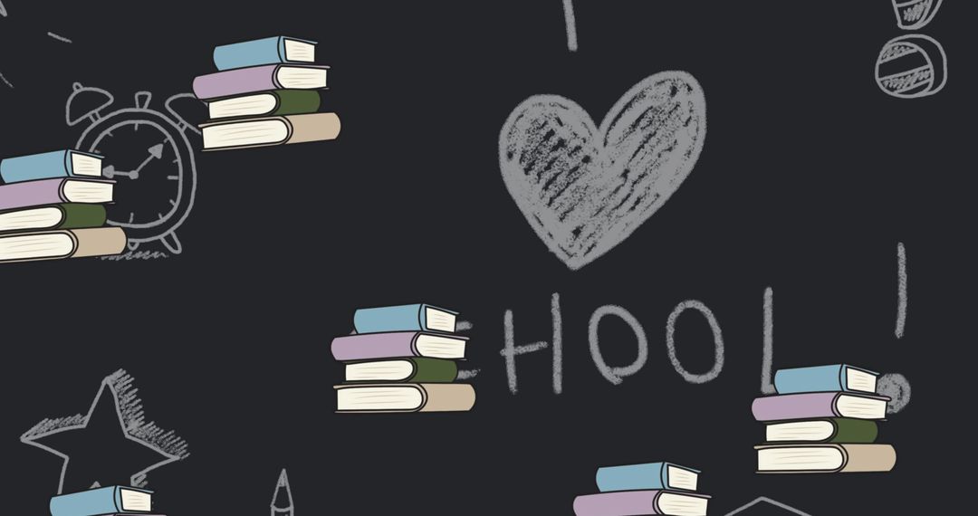 Digital Blackboard with Books and School Icons