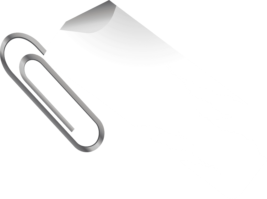 Silver Paperclip with Torn White Paper on Transparent Background