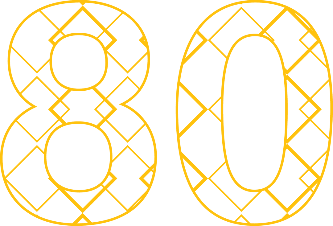 Golden Yellow Ornate Number 80 on Transparent Background