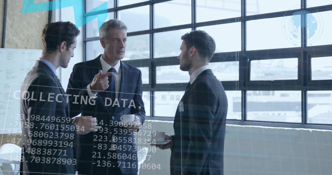 Global Business Meeting Overlaid with Financial Data Graphics