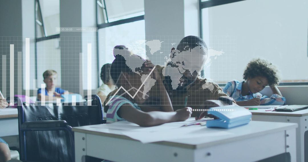 Young Students Engaging in Classroom with Digital Data Integration