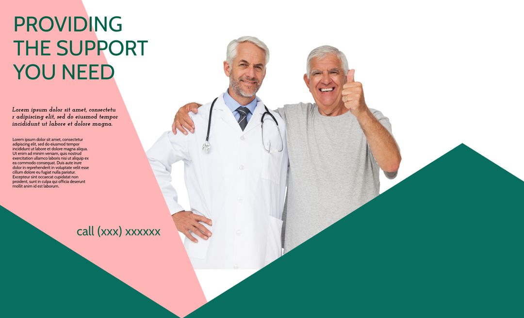 Healthcare Support Promotion with Smiling Doctor and Recovering Patient