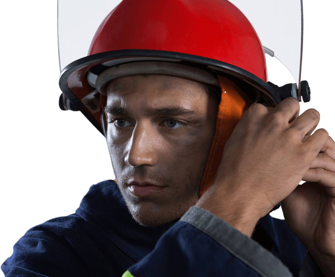 Caucasian Male Firefighter in Action on Transparent Background
