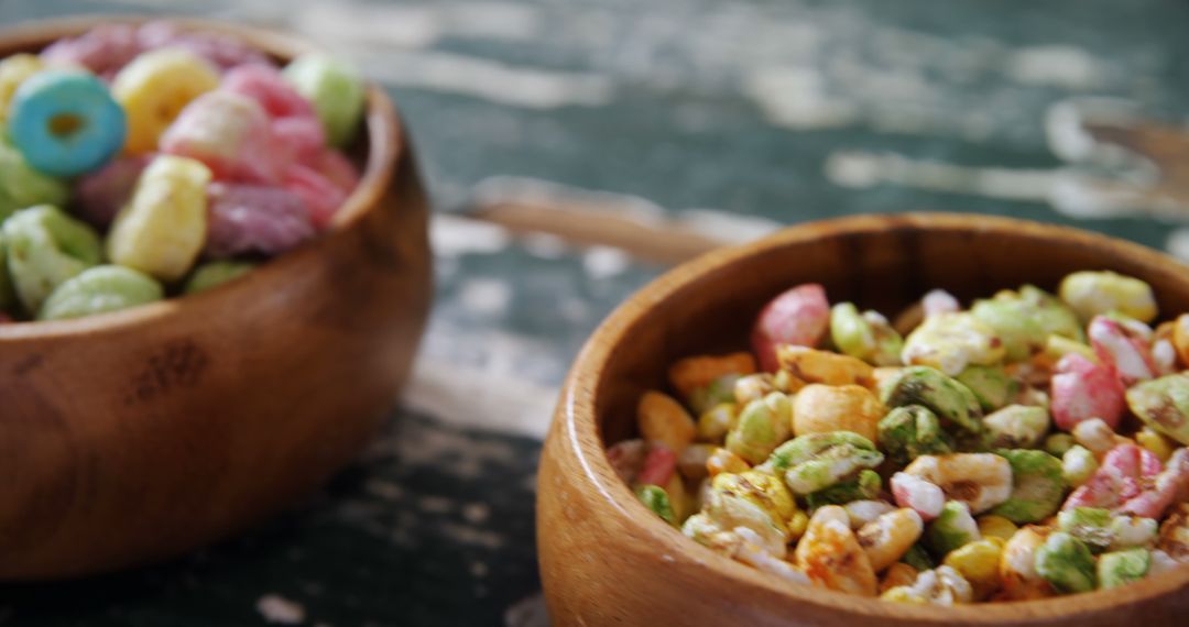 Colorful Breakfast Cereals in Wooden Bowls on Rustic Table - Free Images, Stock Photos and Pictures on Pikwizard.com