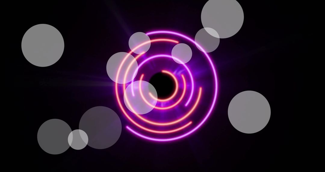 Glowing Neon Circles and Light Spots on Black Background