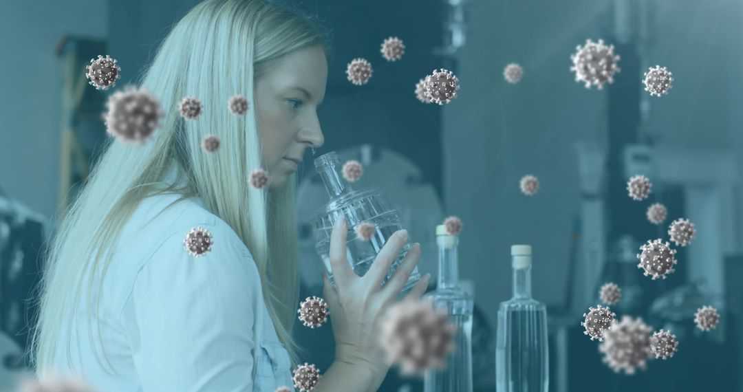Laboratory Worker Examining Samples Amidst Covid-19 Cells