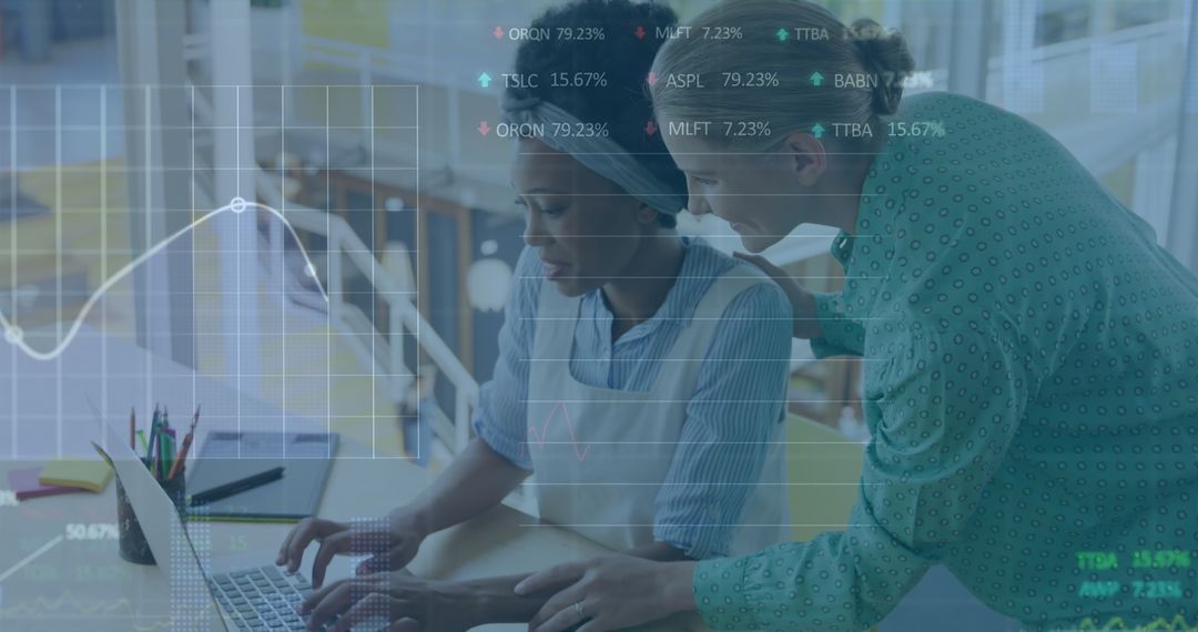 Colleagues Analyzing Financial Data Seamlessly Integrated with Technology