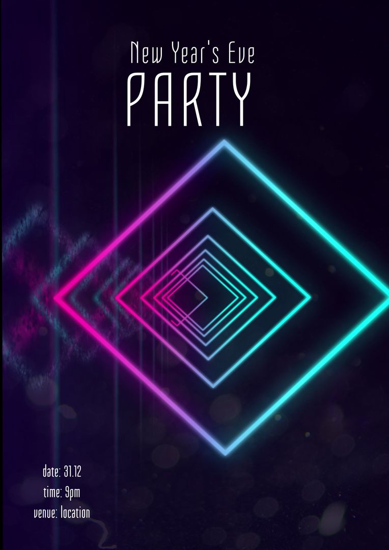 Neon-Themed New Year's Eve Party Invitation with Vibrant Diamonds