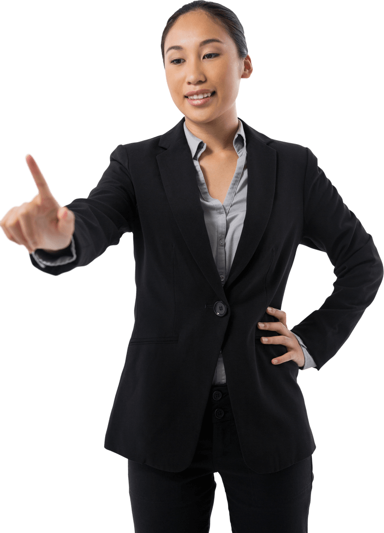 Businesswoman Interacting with Transparent Virtual Screen