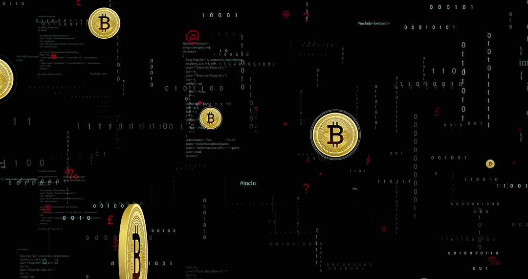 Bitcoin Symbols Amid Digital Blockchain Matrix
