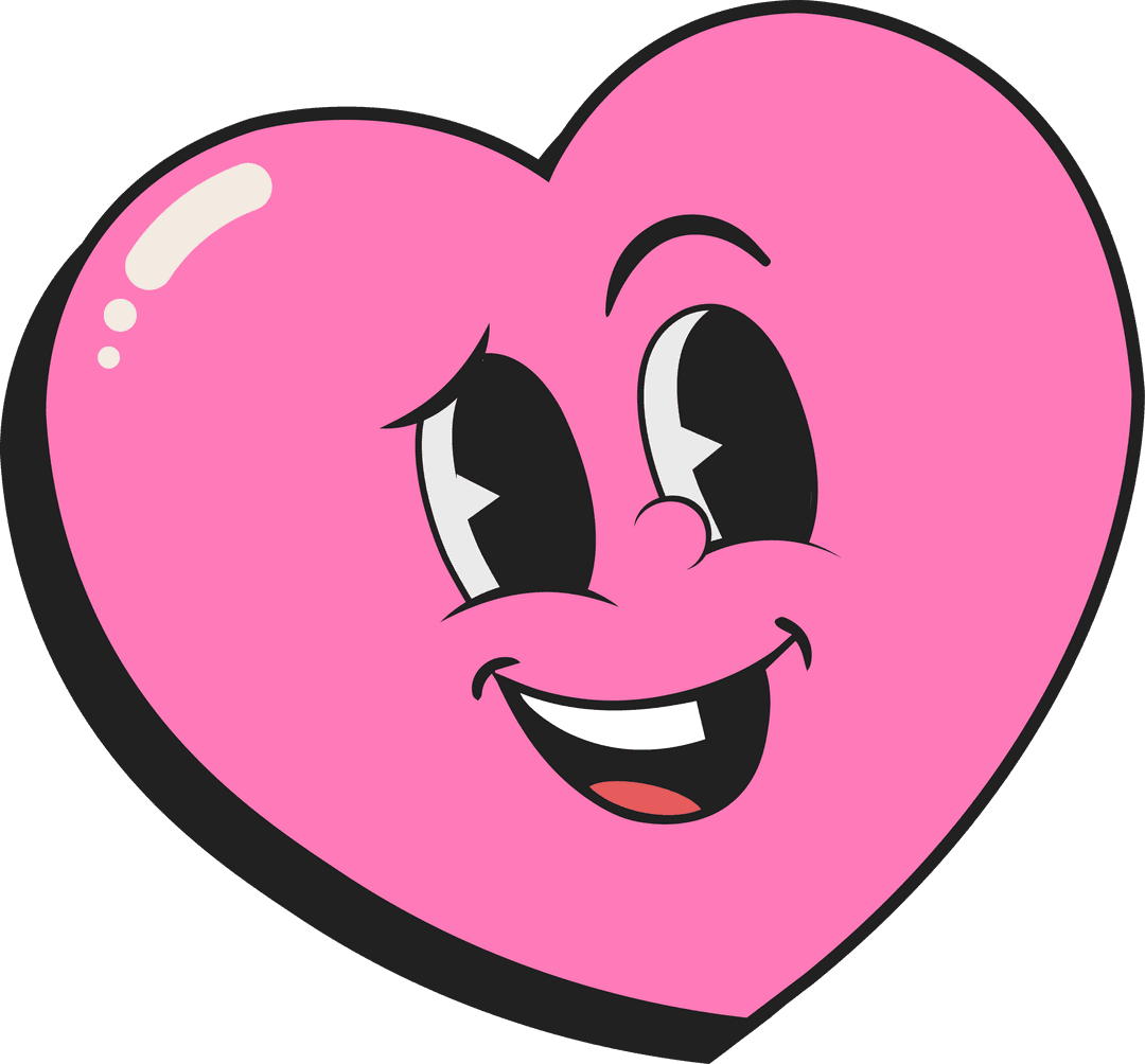 Smiling Pink Heart Character on Transparent Background