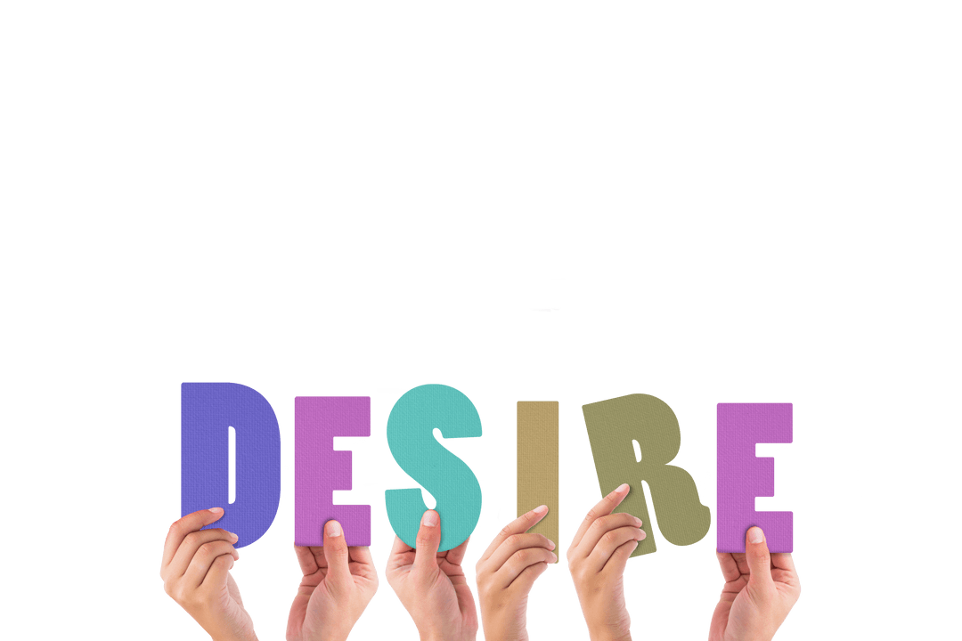 Hands Holding Colorful Letters Spell Desire Transparent Background