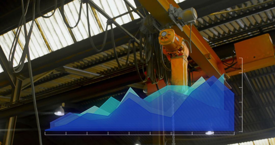 Industrial Robot Analyzing Data Graph with Warehouse Background