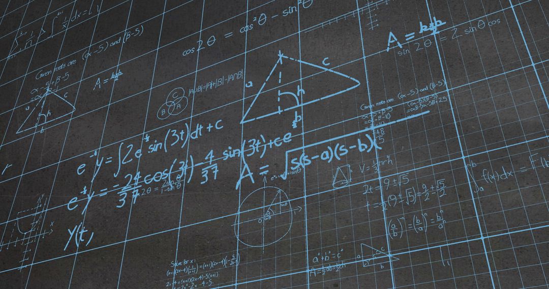 Complex Mathematical Equations on Chalkboard Grid