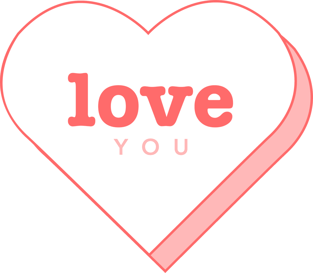 Minimalist Coral Heart with 'Love You' Text on Transparent Background