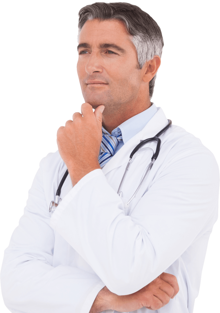 Transparent Doctor Contemplating Solutions with Hand on Chin