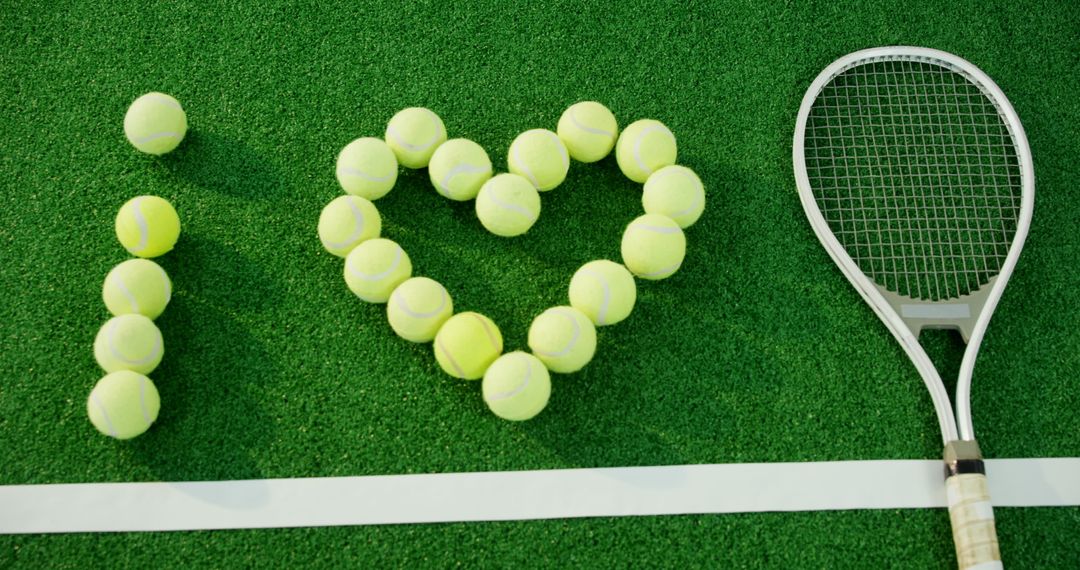 Creative Tennis Balls Arranged to Show 'I Love Tennis' Message on Green Court - Free Images, Stock Photos and Pictures on Pikwizard.com