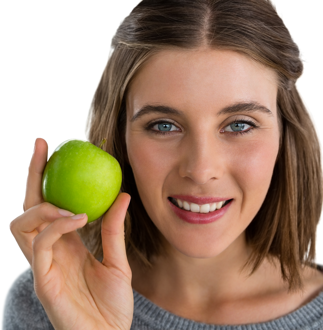 Smiling Woman Holding Green Apple on Transparent Background - Download Free Stock Images Pikwizard.com