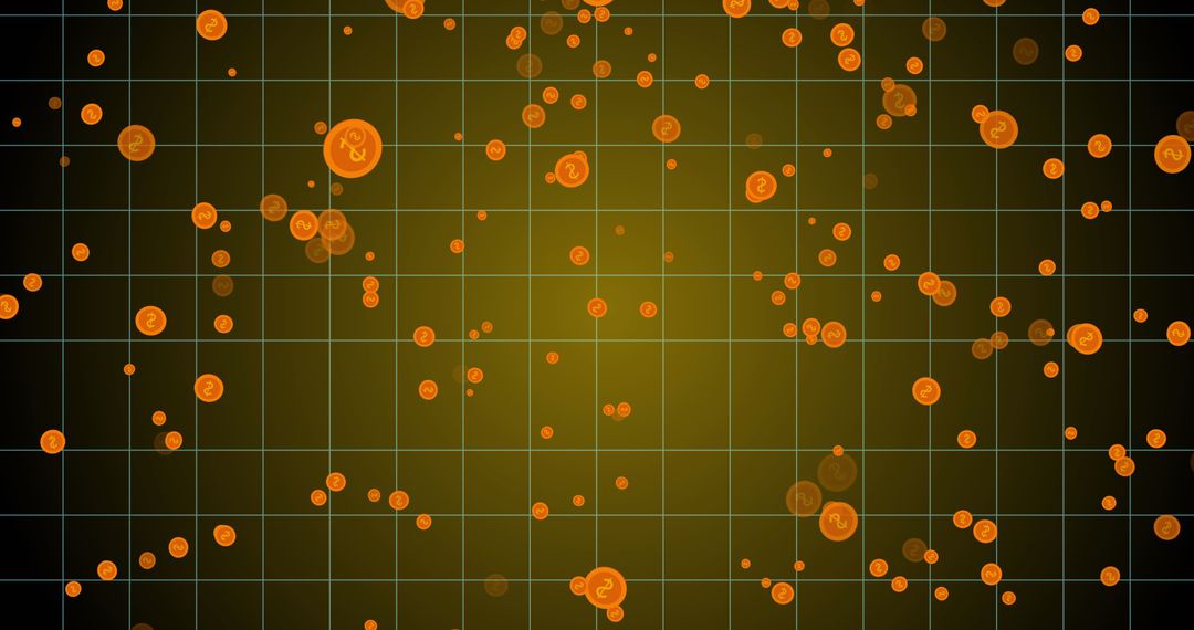 Floating Coins on Abstract Grid Background