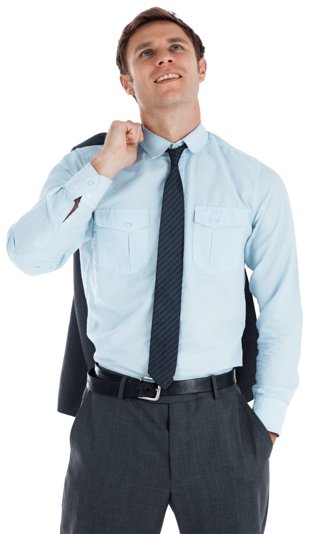 Confident Businessman Smiling Wearing Transparent Blue Shirt and Tie