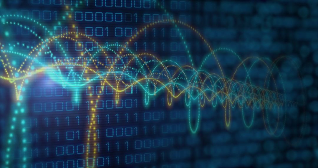 Abstract Digital Waves Over Binary Code Background