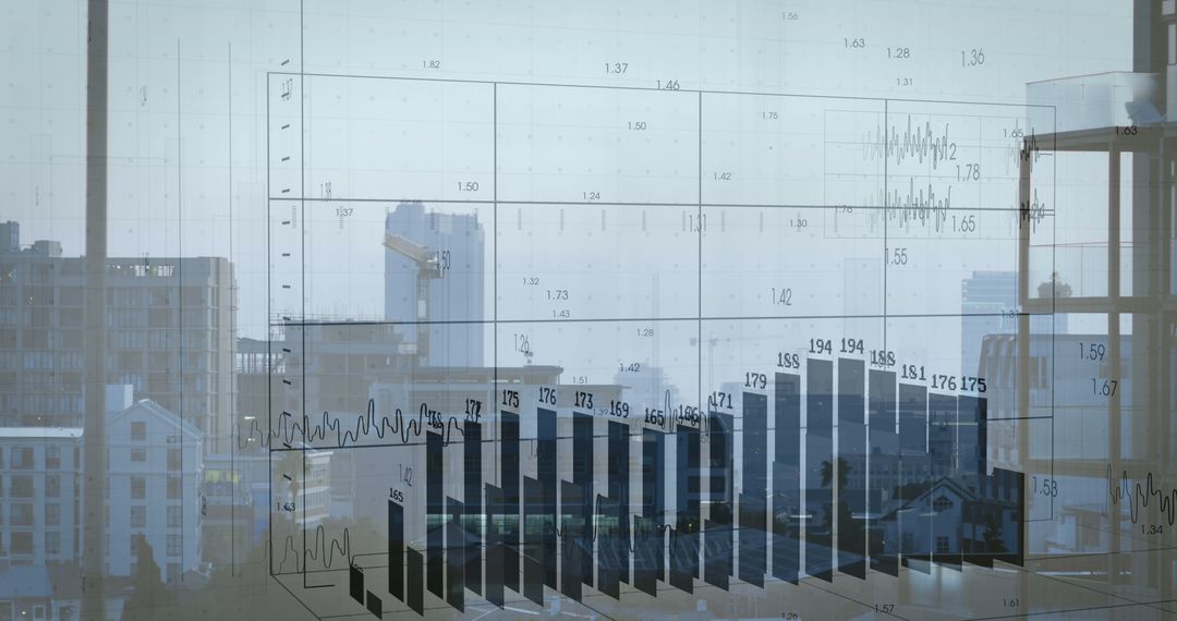Cityscape with Financial Data Visualization Touches on Global Business Theme