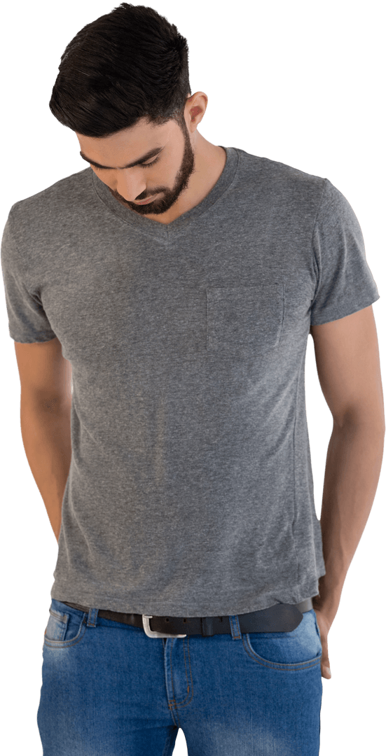 Caucasian Man Looking Down Isolated Transparent Background