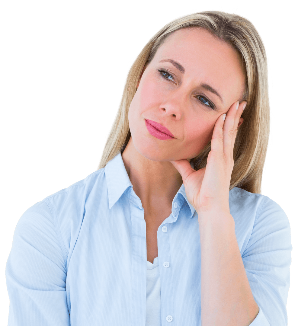 Transparent Serious Woman Contemplating Thoughts