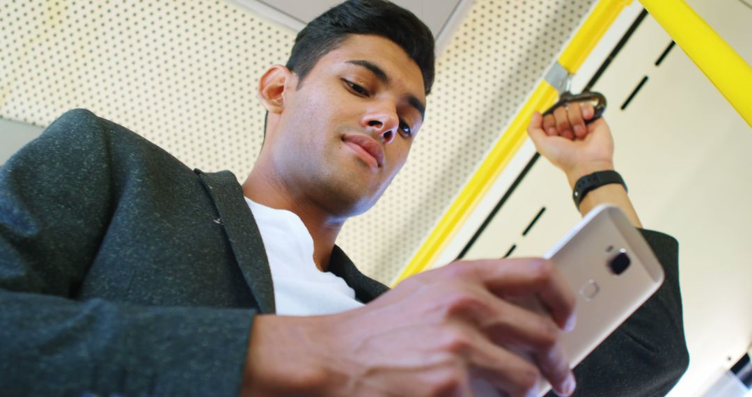 Businessman Using Smartphone on Public Transportation - Free Images, Stock Photos and Pictures on Pikwizard.com