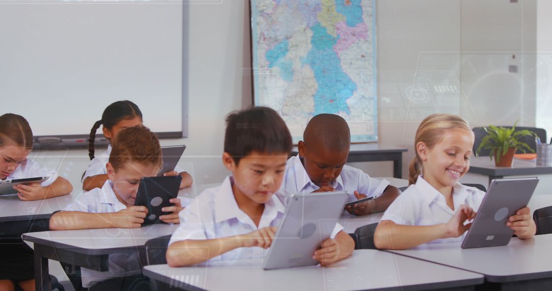 Students Using Digital Tablets in Classroom Setting