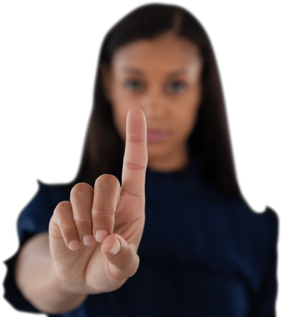Woman Interacting with Transparent Virtual Interface