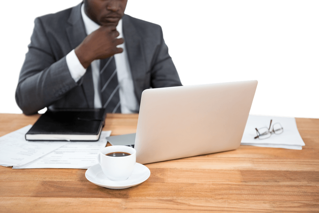 Transparent View: Businessman Focused on Laptop Work