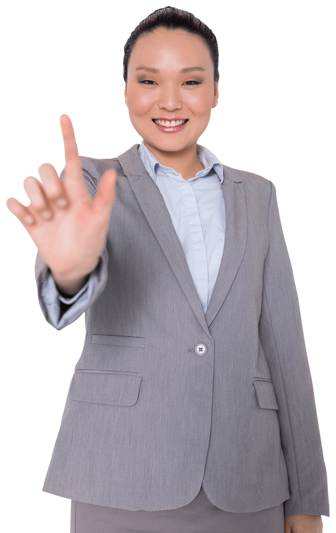 Confident Asian Businesswoman Pointing Forward on Transparent Background