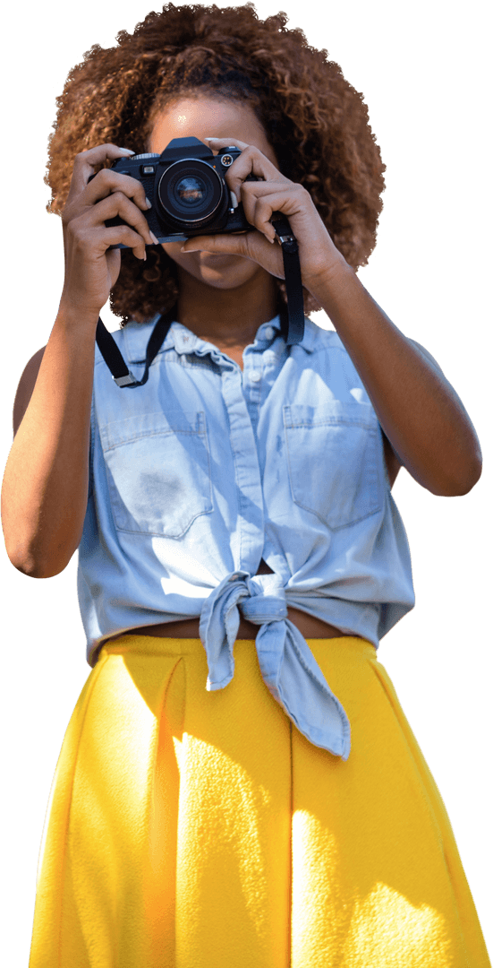 Transparent Photographer Cropped With Stylish Outfit Capturing Moments