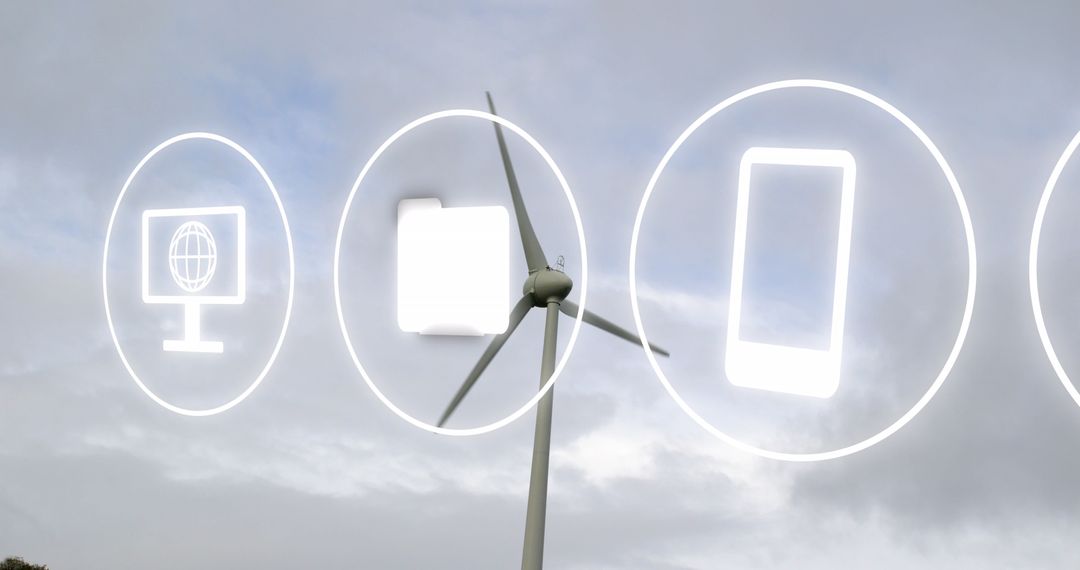 Digital Interface Over Wind Turbine with Cloud Computing Icons