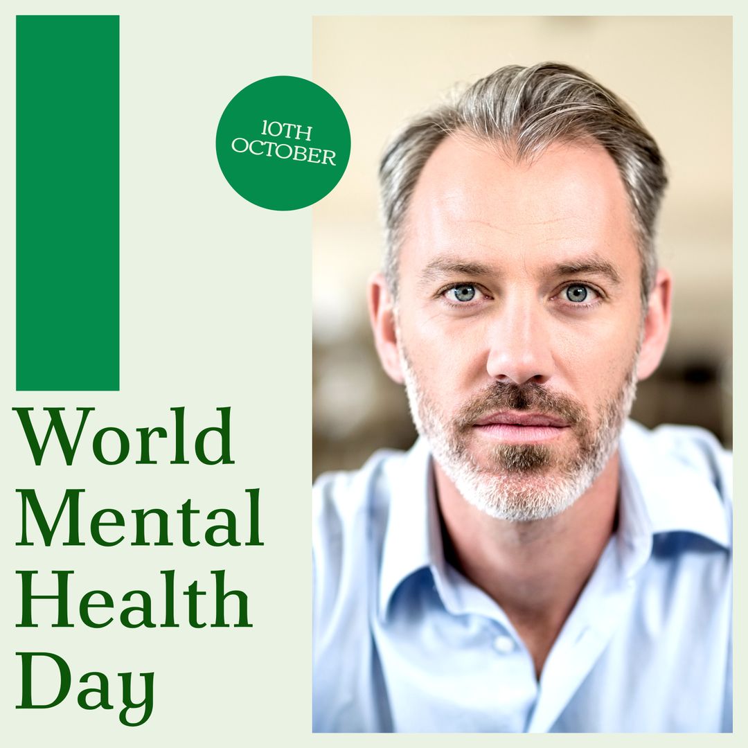 World Mental Health Day Awareness Poster with Thoughtful Caucasian Man - Download Free Stock Templates Pikwizard.com